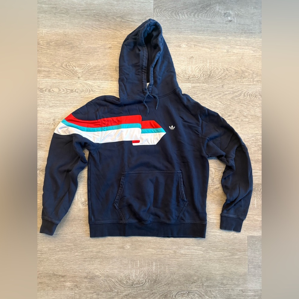 Adidas Dark Blue Hoodie with Logo. - Mens L
